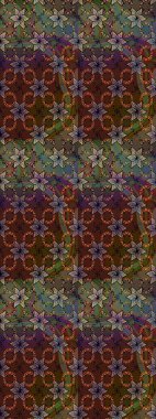 Kabile sanatı boho baskısı, klasik çiçek arkaplanı. Arkaplan dokusu, duvar kağıdı, kahverengi ve yeşil renkli çiçek teması. Soyut etnik raster pürüzsüz desen.