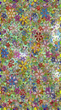 Çiçekli karalama şeklinde Raster çiçek deseni. Tarafsız ve yeşil renklerde çiçekler. Nazik, narin çiçek arkaplanı.