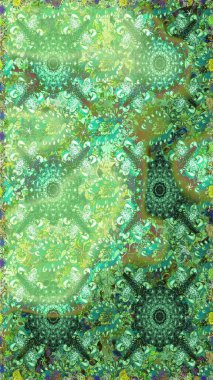 Raster illüstrasyonu. Yeşil ve nötr renklerde güzel bir tekstil. Çiçeklerle suluboya desenleri.