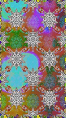 Düz Çiçek Elementleri Tasarımı. Zentangle soyut çiçekleri. Güzel kumaş deseni. Karalama çiçeği. Raster illüstrasyonu. Renkli Bahar Teması Kusursuz Arkaplan.