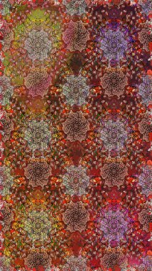 Şatafatlı bahar bahçesi dokusu. Çiçek deseni. Raster illüstrasyonu. Kahverengi renklerde çiçeksiz. Kahverengi renkte çiçekler.