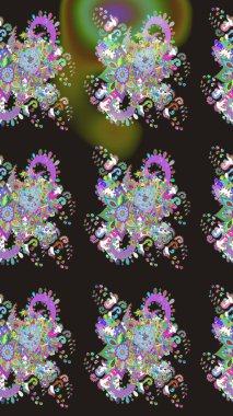 Raster Çiçek İllüstrasyonu güzel tekstil. Gri renkli etnik çiçeklerle zarif eskiz deseni.