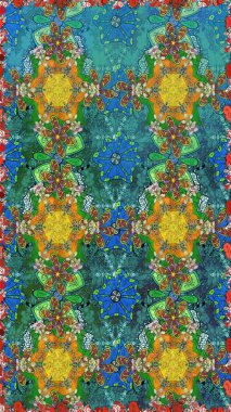 Raster illüstrasyonunda kusursuz çiçek deseni. Düz Çiçek Elementleri Tasarımı. Renkli Bahar Temalı Kusursuz Arkaplan. Mavi renkte çiçekler.