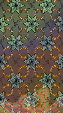 Raster illüstrasyonu. Kahverengi ve gri renkli Asya tekstili. Çiçek desenini çiz.