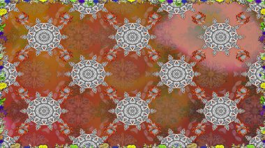 Kabile sanatı boho baskısı, klasik çiçek arkaplanı. Soyut etnik raster kusursuz desen. Arkaplan dokusu, duvar kağıdı, kahverengi renkli çiçek teması.