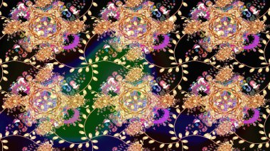 Raster Floral Illustration, Asyalı tekstil. Siyah renkli etnik çiçeklerle zarif eskiz deseni.