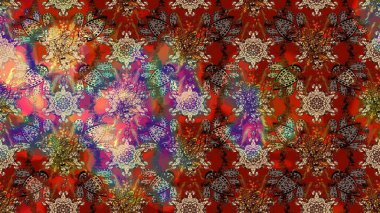 Çiçek desenli çizim. Raster illüstrasyonu. Asya tekstil tarzında. Kahverengi renkli çiçekler. Raster illüstrasyonu.