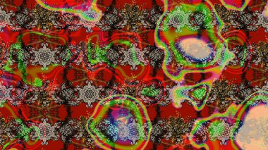 Raster çiçek desenli çiçek deseni, yapraklar, dekoratif elementler, sıçrama, lekeler, el çizimi kontur çizgileri ve Doodle çizim stili, grafik raster çizim çizimi.