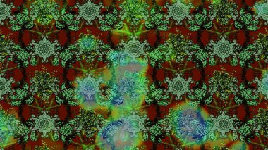 Çiçek desenli eskiz. Yeşil renkli çiçekler. Renkli Bahar Teması eskiz kalıbı. Düz Çiçek Elementleri Tasarım Raster illüstrasyonu.