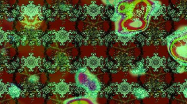 Raster illüstrasyonundaki çiçek desenli çizim. Yeşil renkte çiçekler.