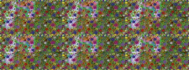 Düz Çiçek Elementleri Tasarımı. Çiçekli, suluboya desenli kusursuz çiçek deseni. Yeşil renkli çiçekler. Raster illüstrasyonu. Renkli Bahar Teması Kusursuz Arkaplan.