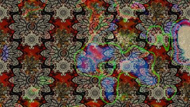 Çiçek desenli çizim. Raster illüstrasyonu. Asya tekstil tarzında. Gri renkli çiçekler. Raster illüstrasyonu.