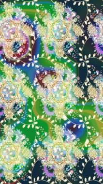 Çiçek deseni. Raster illüstrasyonu. Chichi 'nin kumaş kalıbını çiz. Renkli Bahar Teması eskiz kalıbı. Düz Çiçek Elementleri Tasarımı.