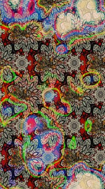 Modern çiçek arkaplanı. Moda baskıları için zarif bir şablon. Rengarenk çiçekleri ve doğal renklerde yaprakları olan harika bir çiçek deseni. Halk stili.