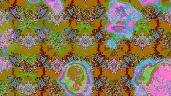 Sevimli çiçek raster deseni. Yeşil renkli çiçekler. Renkli Bahar Teması eskiz kalıbı. Düz Çiçek Elementleri Tasarımı.