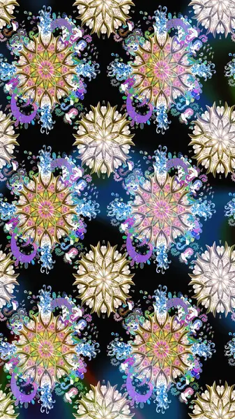 Suluboya çiçekli çiçek deseni. Raster illüstrasyonu. Siyah renkte güzel tekstil.