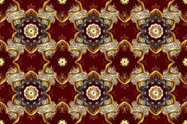 Raster altın pürüzsüz desen. Kusursuz altın desenli bukleler. Doğu tarzı arabesk tarzında altın elementler. Kahverengi, kırmızı ve bej renklerde pürüzsüz desen.