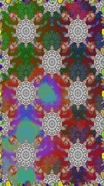 Eskiz stili gri ve kahverengi renklerde. Raster illüstrasyonu. El yapımı çiçek ve bitki koleksiyonu. Raster illüstrasyonu. Sevimli karalama çiçekleriyle kusursuz çiçek deseni..