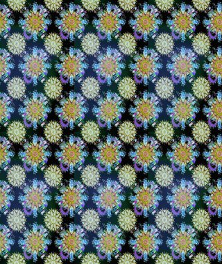 Raster illüstrasyonu. Raster deseni. Yumuşak, yaz çiçekleri mavi ve nötr renklerde. Küçük çiçekte sevimli çiçek deseni var..