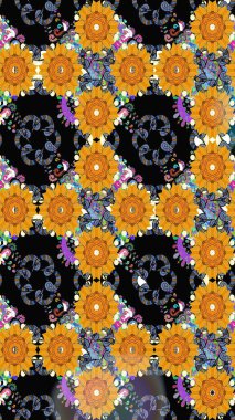 Süslü kumaş deseni. Düz Çiçek Elementleri Tasarımı. Raster illüstrasyonunda kusursuz çiçek deseni. Renkli Bahar Teması Kusursuz Arkaplan.