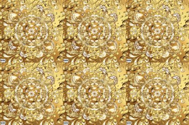 Sarı, kahverengi ve bej renklerde altın elementler. Barok tarzında kusursuz bir doğulu süsü. Geleneksel klasik raster altın pürüzsüz desen.