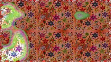 Zentangle soyut çiçekleri. Karalama çiçeği. Raster illüstrasyonu. Güzel kumaş deseni. Renkli Bahar Temalı Kusursuz Arkaplan. Düz Çiçek Elementleri Tasarımı.