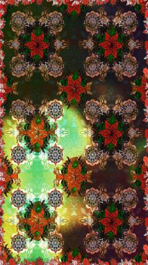 Çiçeksiz desenli, suluboya elle çizilmiş elementler. Parlak renkli fantezi çiçekleri, yapraklar, tomurcuklar kahverengi ve gri renklerde kahverengi ve gri.