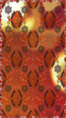 Kahverengi ve turuncu renklerde etnik çiçeklerle kusursuz bir desen. Raster Çiçek İllüstrasyonu güzel tekstil..