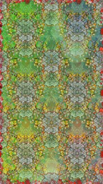 Yeşil ve nötr renklerde. Raster illüstrasyonu. 3D çiçekler, pürüzsüz.