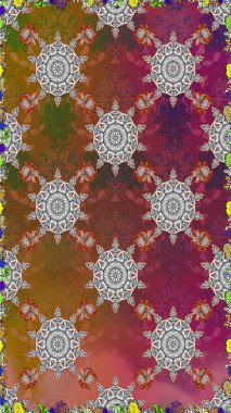 Küçük çiçekte güzel bir desen. Moda baskıları için zarif bir şablon. Motley illüstrasyonu. Küçük renkli çiçekler. Kahverengi ve gri çiçekli bahar çiçekleri.