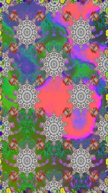 Tişörtsüz arka plan deseni. Yeşil renkli çiçekler. Tropik çiçekler.