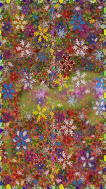 Çiçekli bahar çiçekleri. Küçük çiçekte güzel bir desen. Moda baskıları için zarif bir şablon. Kusursuz. Küçük renkli çiçekler. Motley illüstrasyonu.