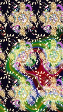 Siyah renkli etnik çiçeklerle süslenmiş zarif bir eskiz şekli. Asya Tekstil 'inde Raster Çiçek İllüstrasyonu.