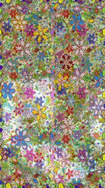 Renkli Bahar Temalı Kusursuz Arkaplan. Asya tekstil tarzında. Güzel kumaş deseni. Raster illüstrasyonu. Düz Çiçek Elementleri Tasarımı. Kusursuz çiçek deseni.