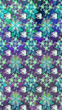 Nakış desenli çiçek deseni. Renkli grunge, soyut arkaplanı kolonya ve mavi çiçeklerle süslüyor. İzler, kumaş, duvar kağıtları, tekstil için raster dokusu.