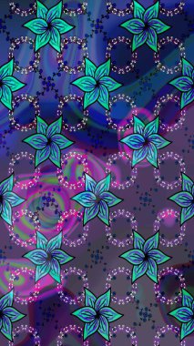 Mavi ve mor renkli çiçekler. Çiçekli karalama şeklinde Raster çiçek deseni. Yumuşak, bahar çiçekli arka plan.