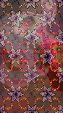 Çiçek duvar kağıdı. Raster illüstrasyonu. Kahverengi ve gri renklerde. Çizim kalıbı. Renkli süs kenarı. Hint süsü..