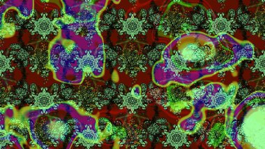 El çizimi çiçekli soyut çizim kalıbı. Raster illüstrasyonu. Yeşil renkte çiçekler.