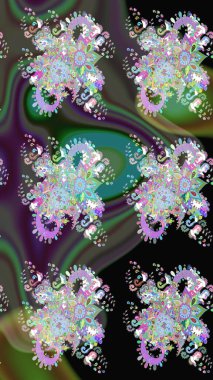 Raster illüstrasyonundaki çiçek desenli çizim. Yeşil renkli çiçekler. Renkli Bahar Teması eskiz kalıbı. Düz Çiçek Elementleri Tasarımı.