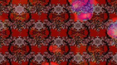 Soyut etnik raster çizim kalıbı. Kabile sanatı boho baskısı, klasik çiçek arkaplanı. Arkaplan dokusu, duvar kağıdı, kahverengi renkli çiçek teması.