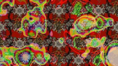 3D çiçekler, eskiz. Raster illüstrasyonu. Kırmızı renklerde.