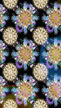 Parlak renkli çiçekli ve siyah yapraklı harika bir çiçek deseni. Moda baskıları için zarif bir şablon. Modern çiçek arkaplanı. Halk stili.