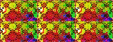 Sarı ve kırmızı renkte sarı ve kırmızı papatya deseni. Raster illüstrasyonu. Sarı ve kırmızı renklerde.