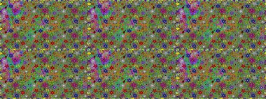 Renkli grunge soyut arkaplanı koloyeşil çiçeklerle süslüyor. İşlemeli çiçekli, dikişsiz desen. İzler, kumaş, duvar kağıtları, tekstil için raster dokusu.