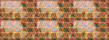 Çiçek süsü kumaş deseni, cam, çiçek desenli metal turuncu renkli ve altın elementli. Klasik raster altın pürüzsüz desen.