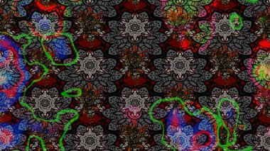 Raster Illustrasyon 'daki Çiçek Deseni' nin son moda çizimi. Güzel kumaş deseni. Renkli Yaz Temalı eskiz kalıbı. Düz Çiçek Elementleri Tasarımı.