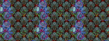 Renkli Bahar Teması eskiz kalıbı. Raster Modaya uygun kumaş deseni. Düz Çiçek Elementleri Tasarımı. Mavi renkli şirin çiçek deseni.