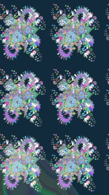 Çiçek desenli raster, mavi çizgi grafik desenli soyut raster arkaplan. Modern stil dokusu.