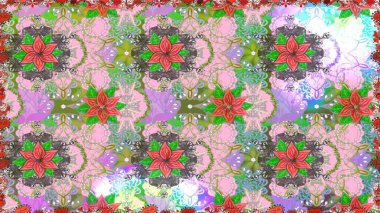 Renkli Yaz Temalı Kusursuz Arkaplan. Raster Illustrasyon 'da moda olmayan çiçek deseni. Düz Çiçek Elementleri Tasarımı. Tarafsız ve yeşil renkte çiçekler.