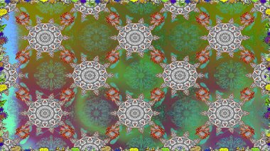 Yeşil ve gri renklerde bahar çiçekleri. Raster illüstrasyonu. Raster çiçekleri klasik tarzda çizilmiş. Çiçekli, pürüzsüz desen.